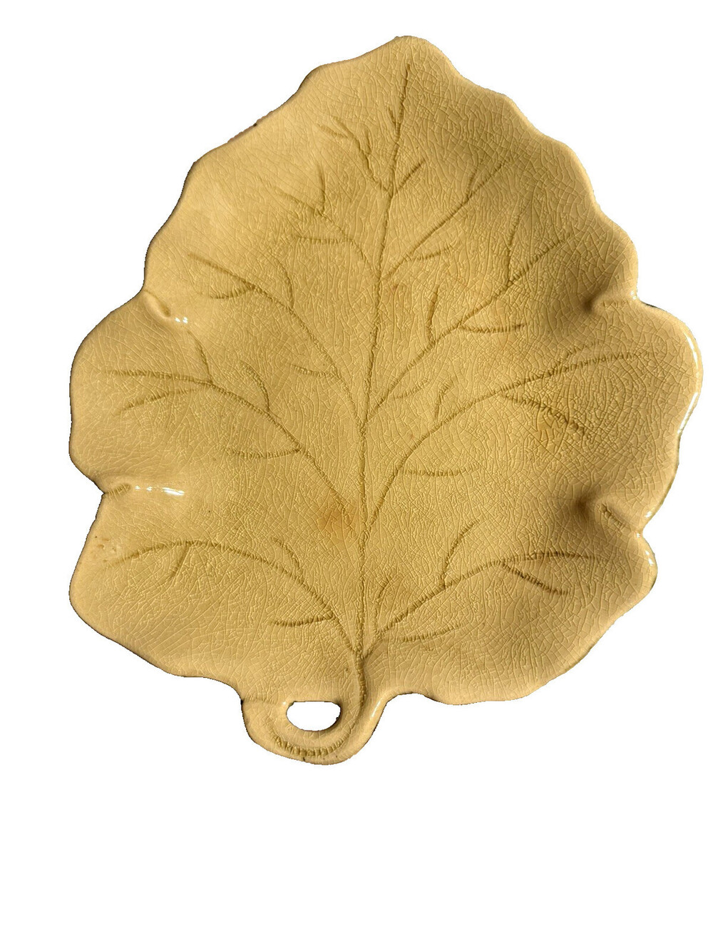 Vintage ceramic Yellow Green Leaf Platter; country fall decor, entryway tray
